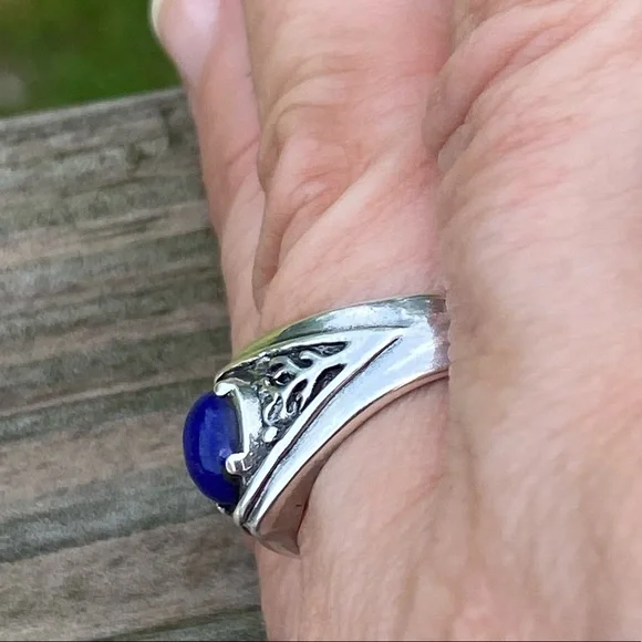 Celtic Tree of life ring .925 Sterling Silver w/ genuine Lapis Lazuli USA - Picture 14 of 16